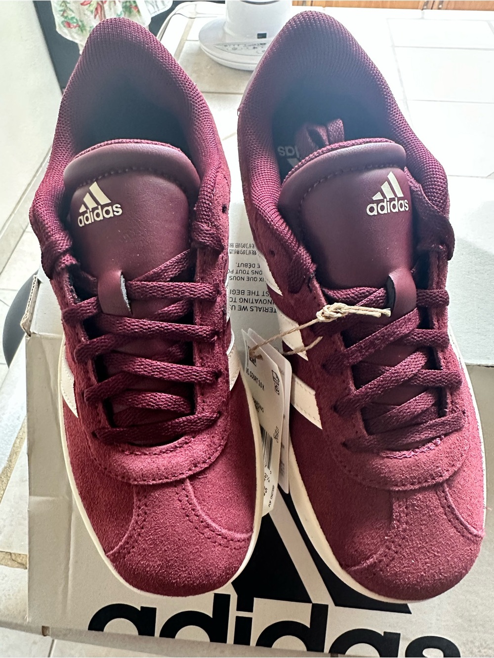 adidas Burgundy Suede Sneakers with White Stripes
